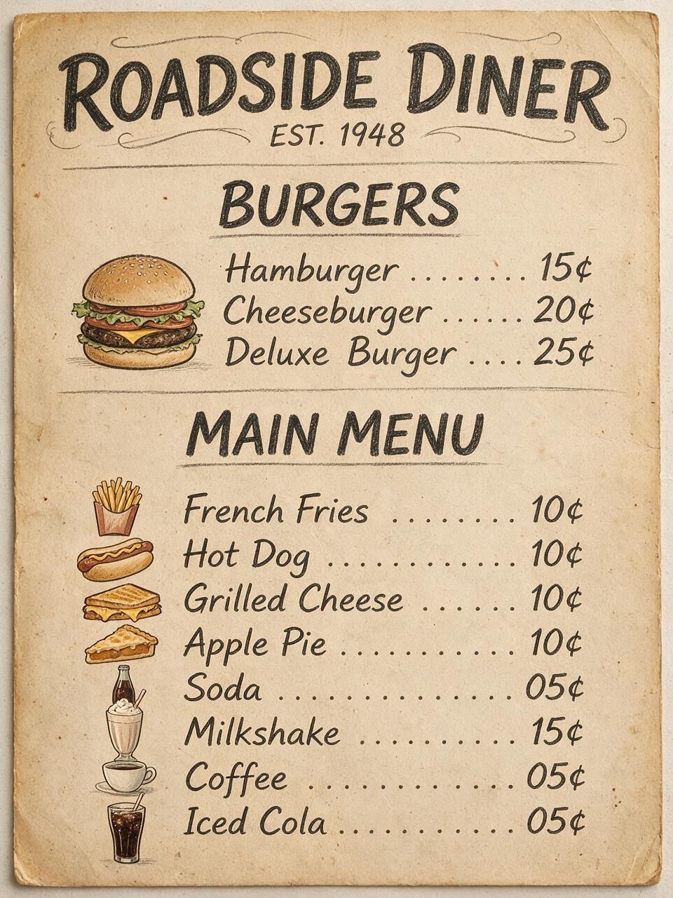 Original menu board, 1948
