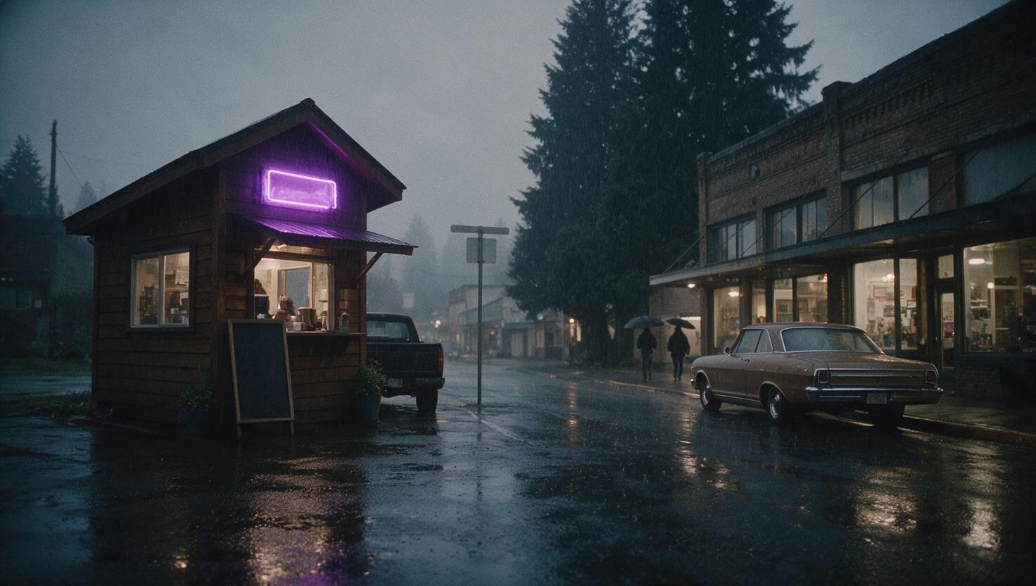 Early drive-through coffee kiosk, Oregon