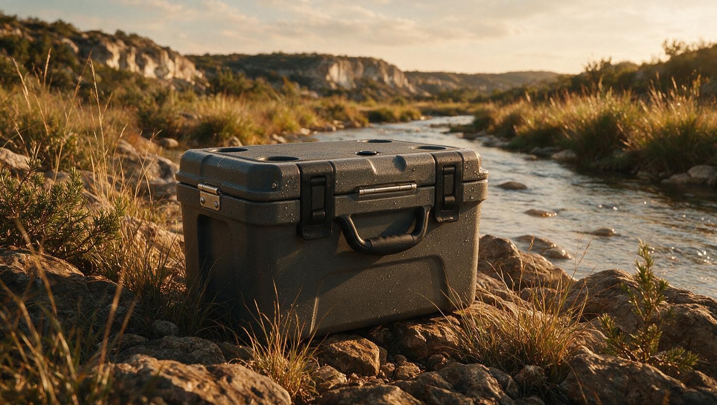 Premium cooler in rugged outdoor setting